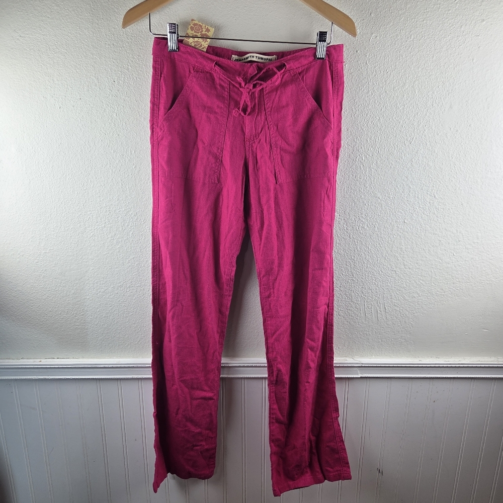 Jenasmith Tumupai Women's Size 0 Linen Cotton Bright Pink Drawstring Pants